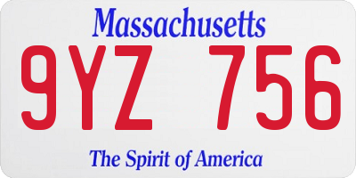 MA license plate 9YZ756