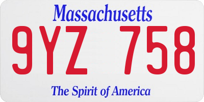 MA license plate 9YZ758