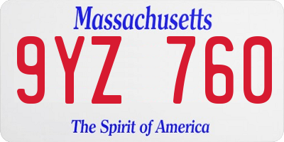 MA license plate 9YZ760
