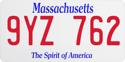 MA license plate 9YZ762