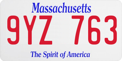 MA license plate 9YZ763