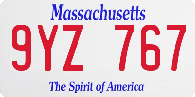 MA license plate 9YZ767