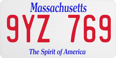MA license plate 9YZ769