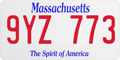 MA license plate 9YZ773