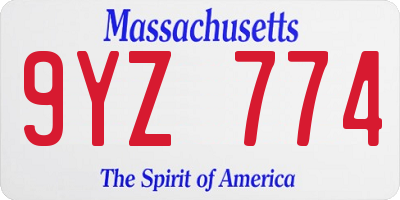 MA license plate 9YZ774