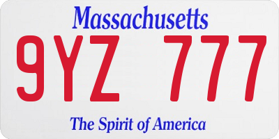 MA license plate 9YZ777