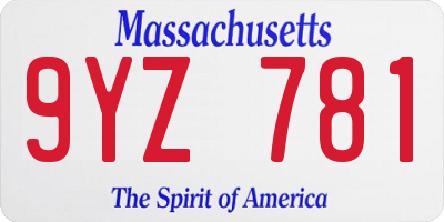 MA license plate 9YZ781