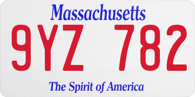 MA license plate 9YZ782