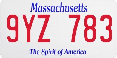 MA license plate 9YZ783