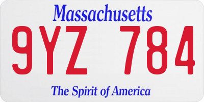 MA license plate 9YZ784