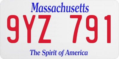 MA license plate 9YZ791