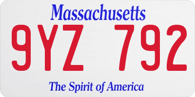 MA license plate 9YZ792