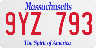 MA license plate 9YZ793