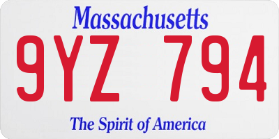 MA license plate 9YZ794