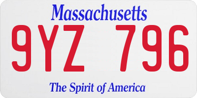 MA license plate 9YZ796