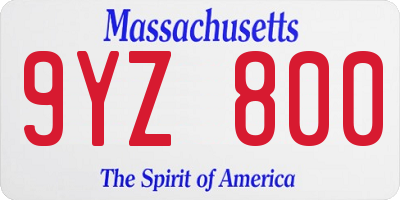 MA license plate 9YZ800