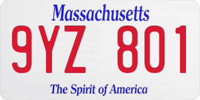 MA license plate 9YZ801