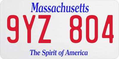 MA license plate 9YZ804