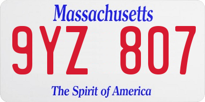 MA license plate 9YZ807