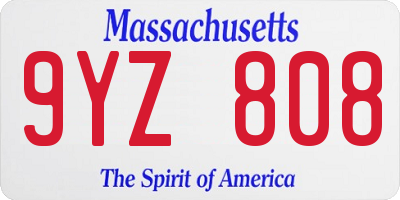 MA license plate 9YZ808