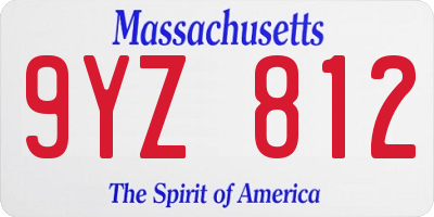 MA license plate 9YZ812