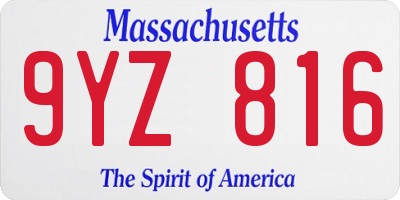 MA license plate 9YZ816