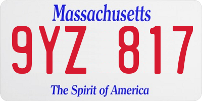 MA license plate 9YZ817