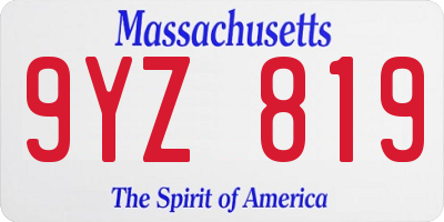 MA license plate 9YZ819