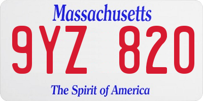 MA license plate 9YZ820