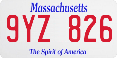 MA license plate 9YZ826