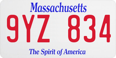 MA license plate 9YZ834