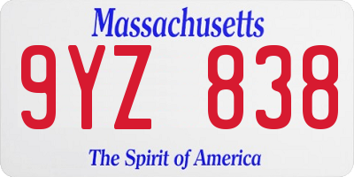 MA license plate 9YZ838