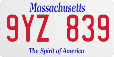 MA license plate 9YZ839