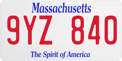 MA license plate 9YZ840
