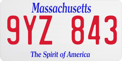 MA license plate 9YZ843