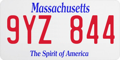 MA license plate 9YZ844
