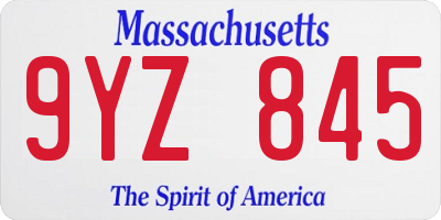 MA license plate 9YZ845