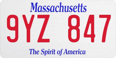 MA license plate 9YZ847