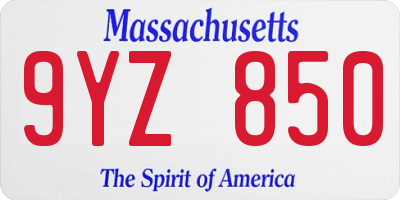 MA license plate 9YZ850