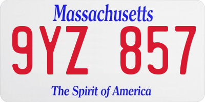 MA license plate 9YZ857