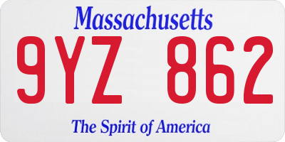 MA license plate 9YZ862