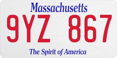 MA license plate 9YZ867