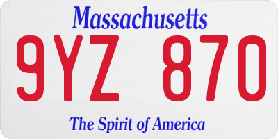 MA license plate 9YZ870