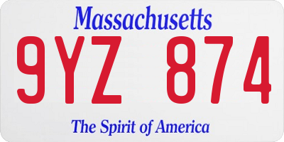 MA license plate 9YZ874