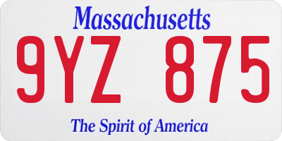 MA license plate 9YZ875