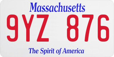 MA license plate 9YZ876