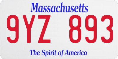 MA license plate 9YZ893
