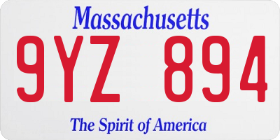 MA license plate 9YZ894