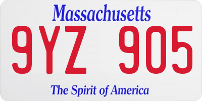 MA license plate 9YZ905