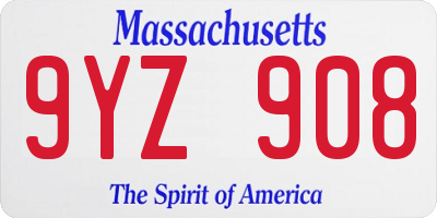 MA license plate 9YZ908